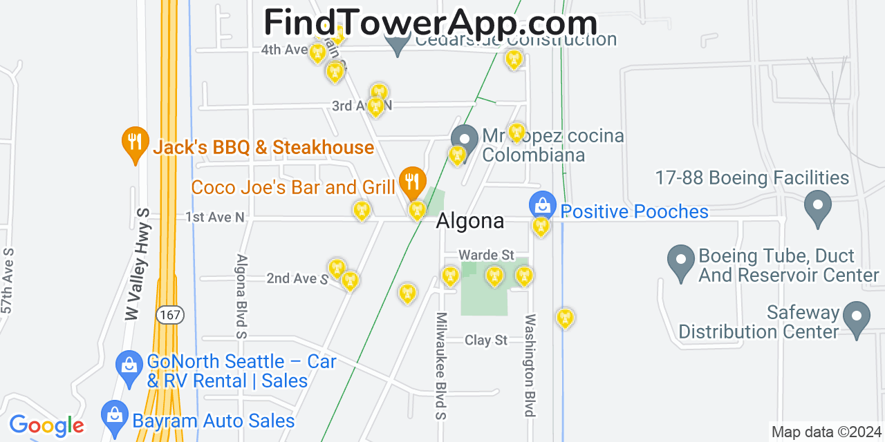 Verizon 4G/5G cell tower coverage map Algona, Washington