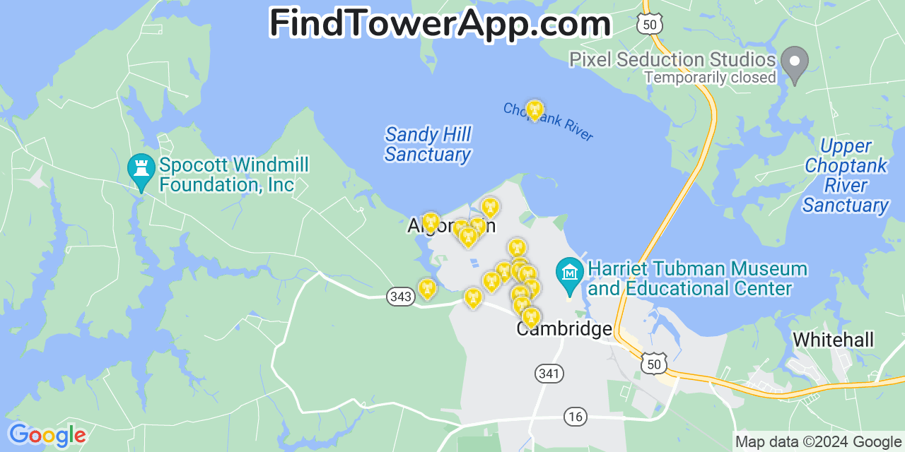 AT&T 4G/5G cell tower coverage map Algonquin, Maryland