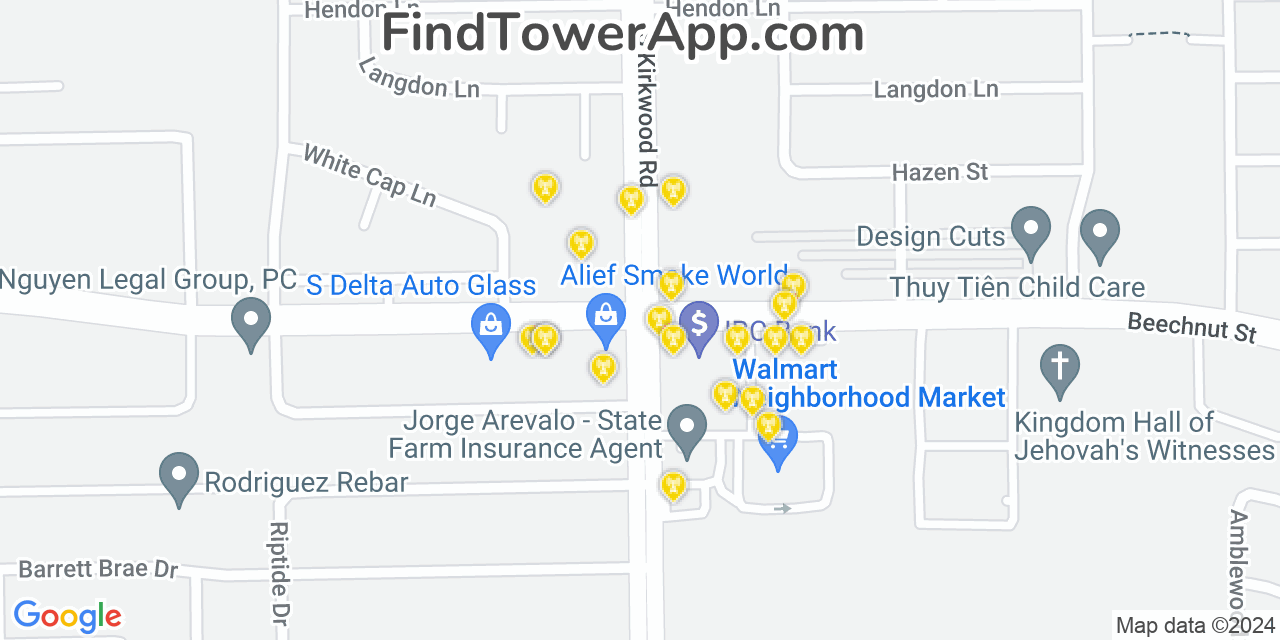 AT&T 4G/5G cell tower coverage map Alief, Texas