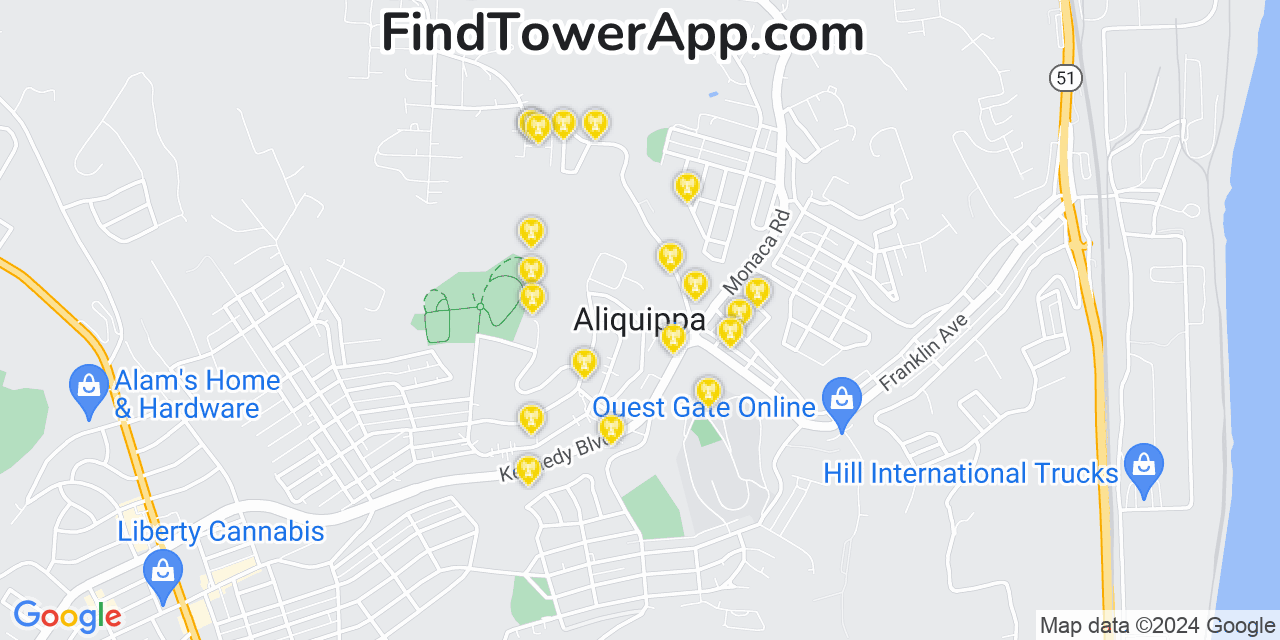 AT&T 4G/5G cell tower coverage map Aliquippa, Pennsylvania