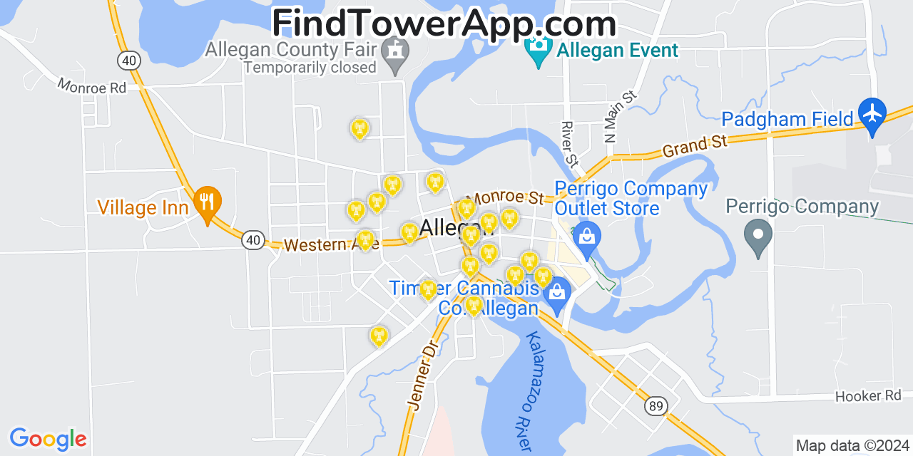 AT&T 4G/5G cell tower coverage map Allegan, Michigan