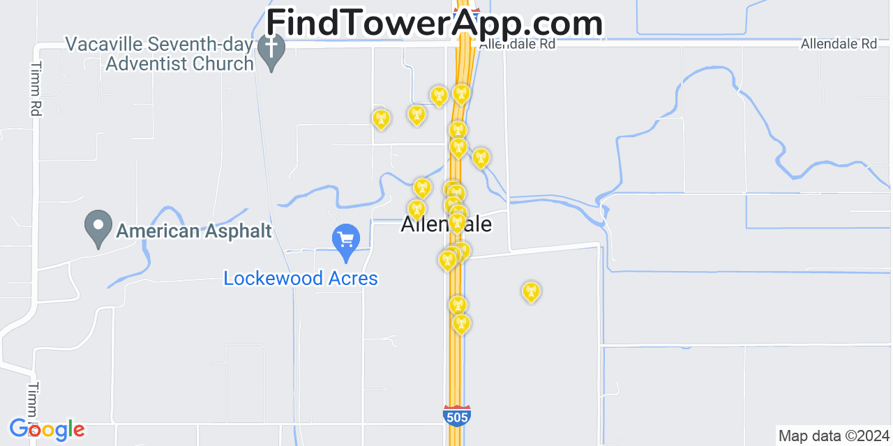 AT&T 4G/5G cell tower coverage map Allendale, California