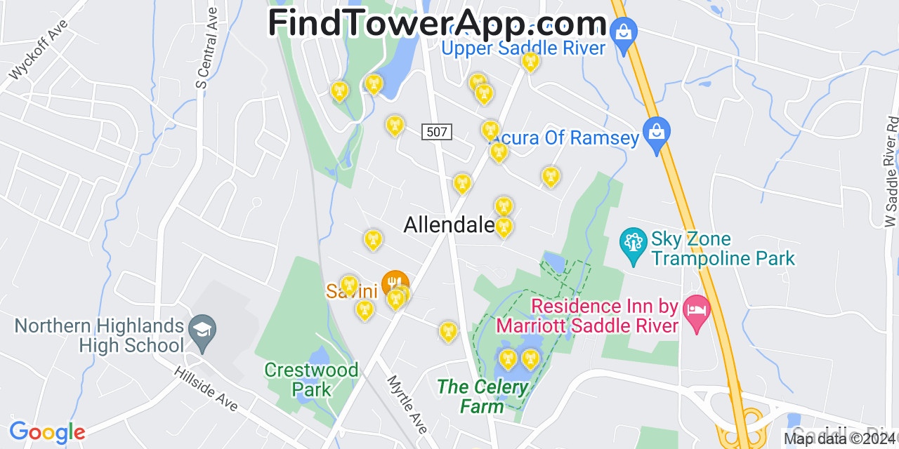 AT&T 4G/5G cell tower coverage map Allendale, New Jersey