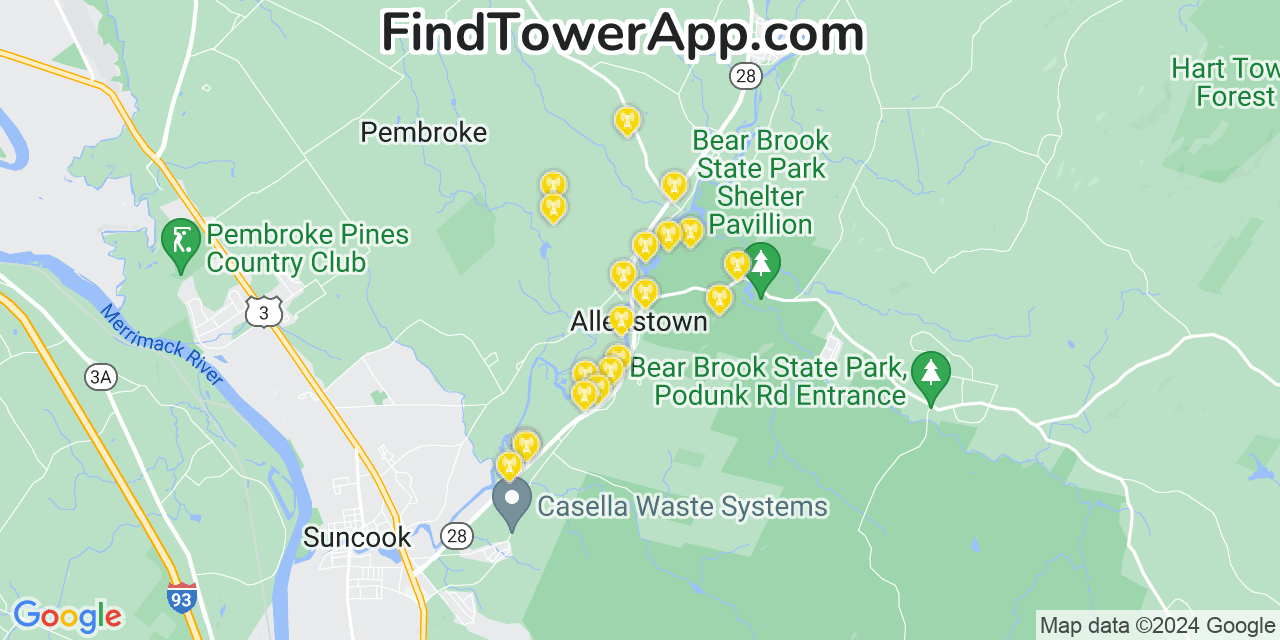 AT&T 4G/5G cell tower coverage map Allenstown, New Hampshire