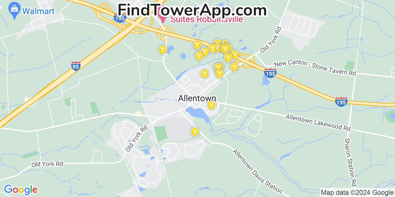 AT&T 4G/5G cell tower coverage map Allentown, New Jersey