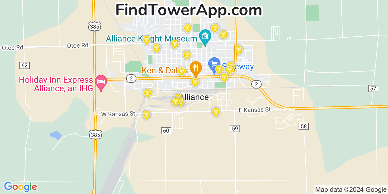 AT&T 4G/5G cell tower coverage map Alliance, Nebraska