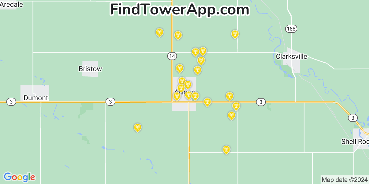 AT&T 4G/5G cell tower coverage map Allison, Iowa