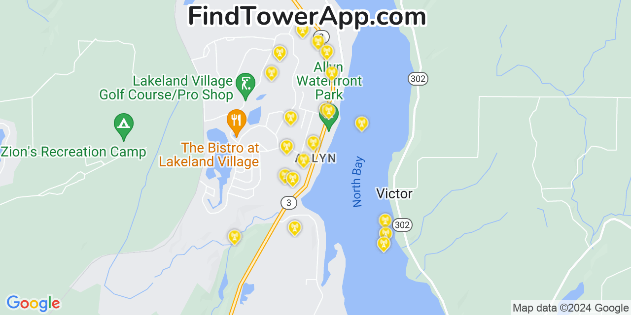 AT&T 4G/5G cell tower coverage map Allyn, Washington