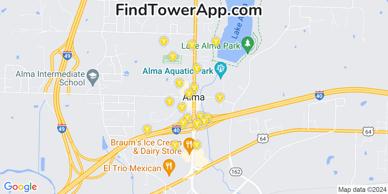 AT&T 4G/5G cell tower coverage map Alma, Arkansas