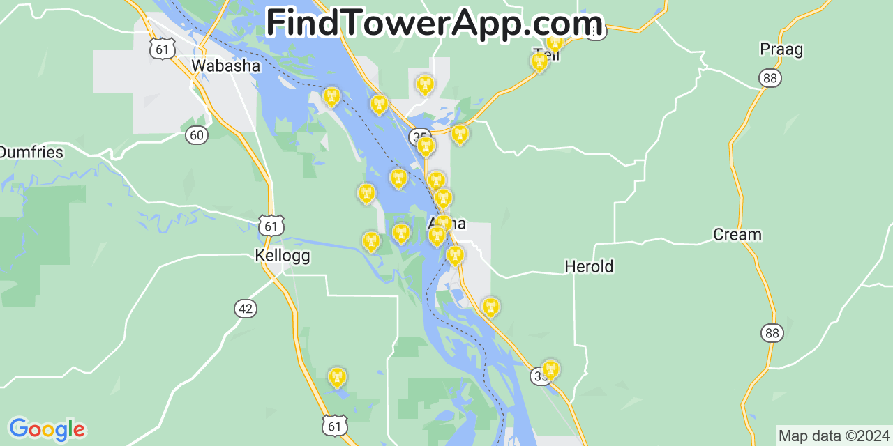 AT&T 4G/5G cell tower coverage map Alma, Wisconsin