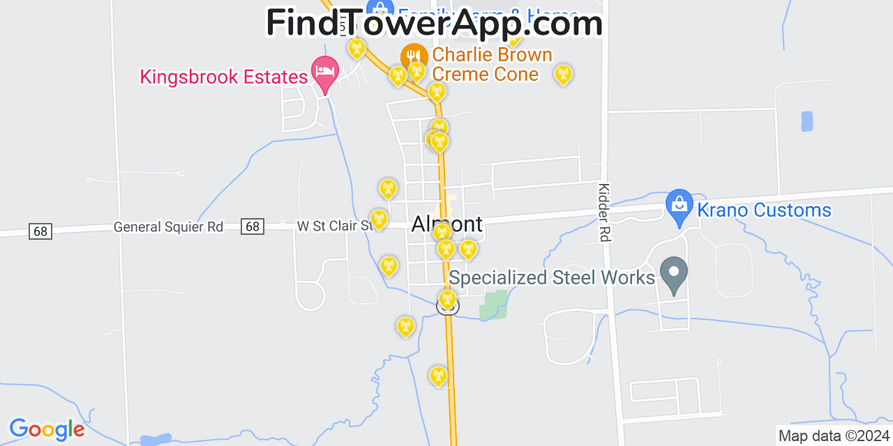 AT&T 4G/5G cell tower coverage map Almont, Michigan