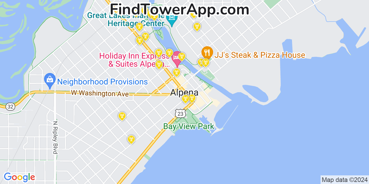 AT&T 4G/5G cell tower coverage map Alpena, Michigan