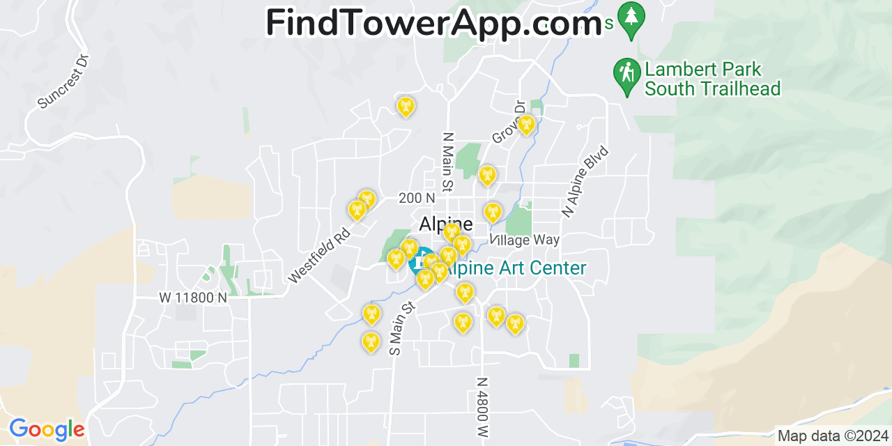 AT&T 4G/5G cell tower coverage map Alpine, Utah