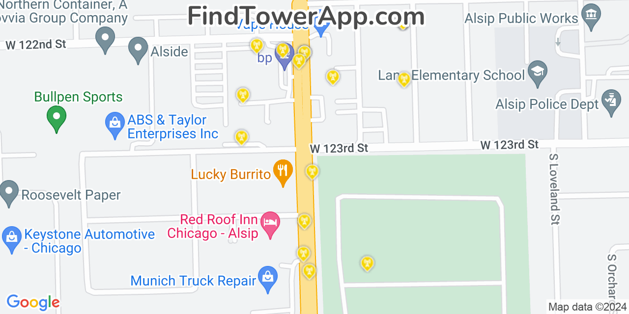 AT&T 4G/5G cell tower coverage map Alsip, Illinois