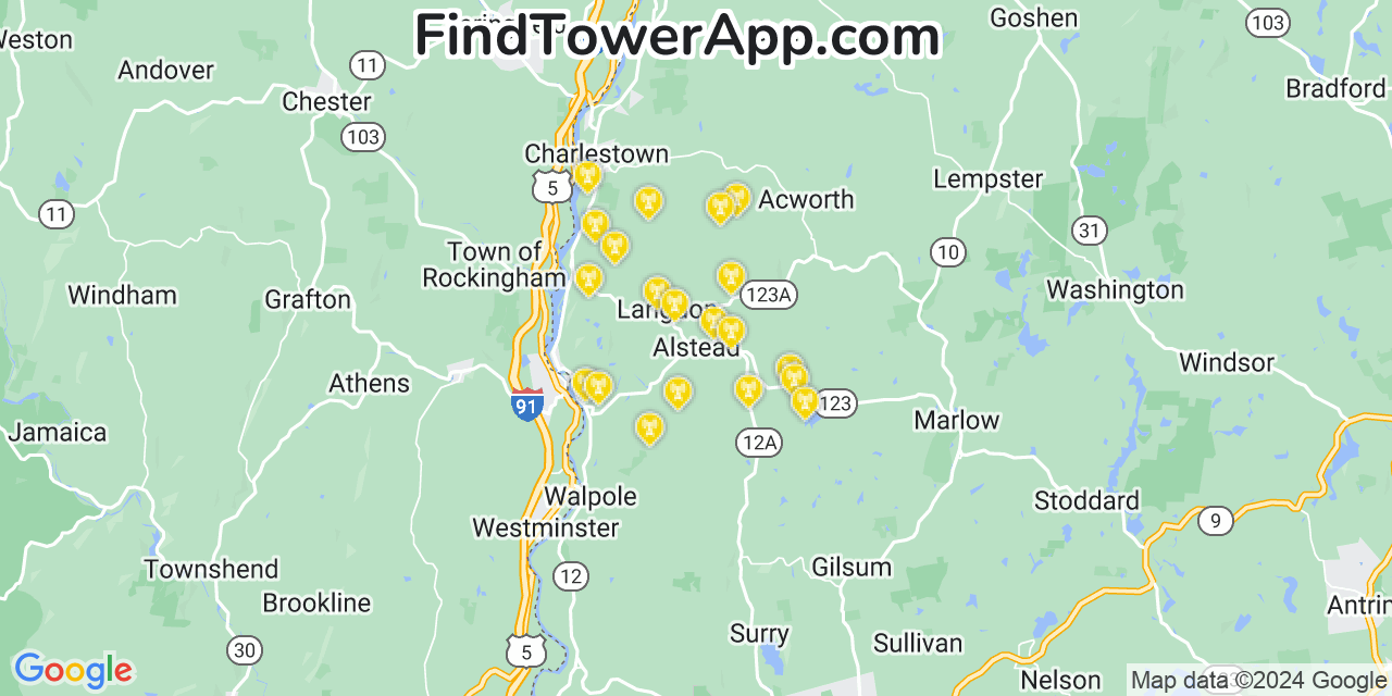 AT&T 4G/5G cell tower coverage map Alstead, New Hampshire