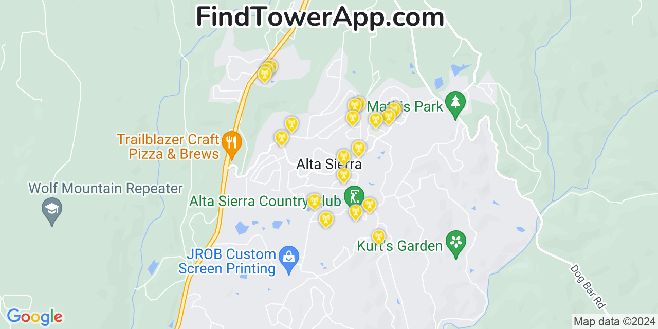 AT&T 4G/5G cell tower coverage map Alta Sierra, California