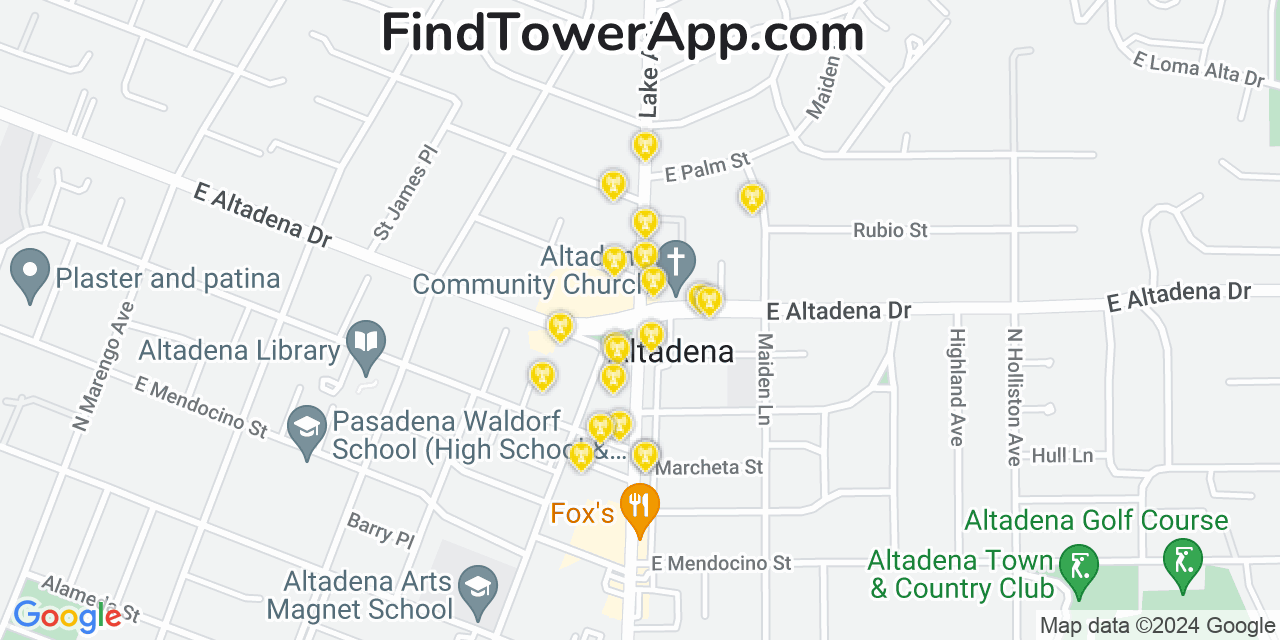Verizon 4G/5G cell tower coverage map Altadena, California