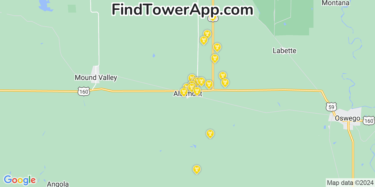 AT&T 4G/5G cell tower coverage map Altamont, Kansas