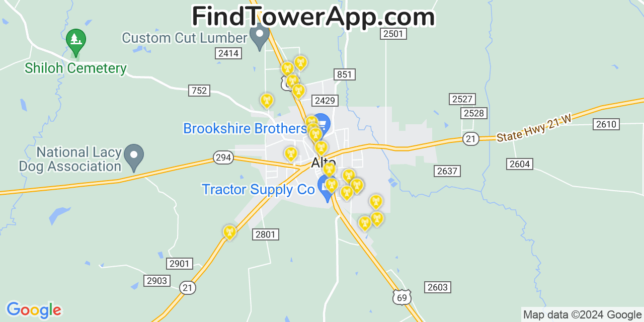 T-Mobile 4G/5G cell tower coverage map Alto, Texas