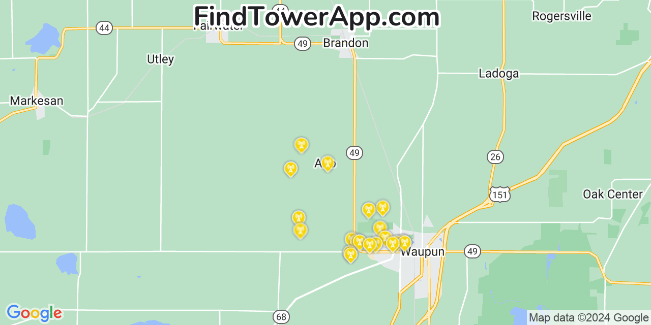 AT&T 4G/5G cell tower coverage map Alto, Wisconsin