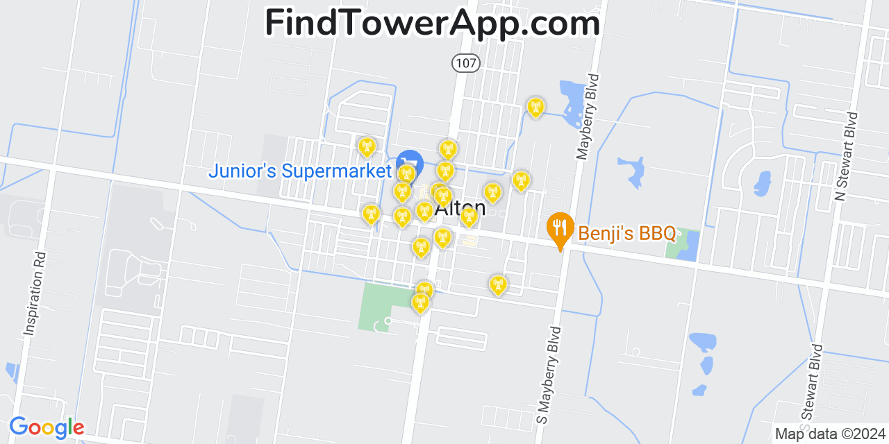 AT&T 4G/5G cell tower coverage map Alton North (historical), Texas