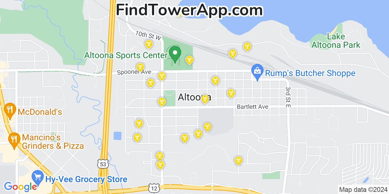 AT&T 4G/5G cell tower coverage map Altoona, Wisconsin