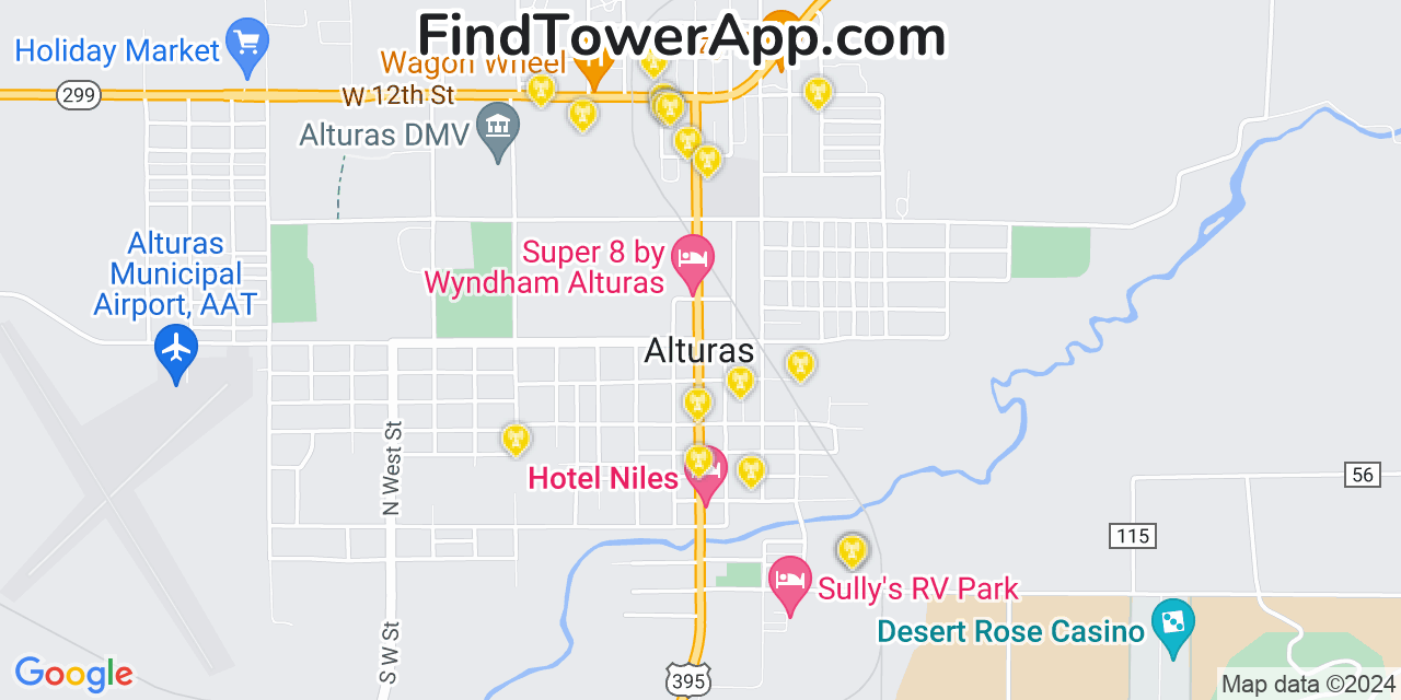 AT&T 4G/5G cell tower coverage map Alturas, California
