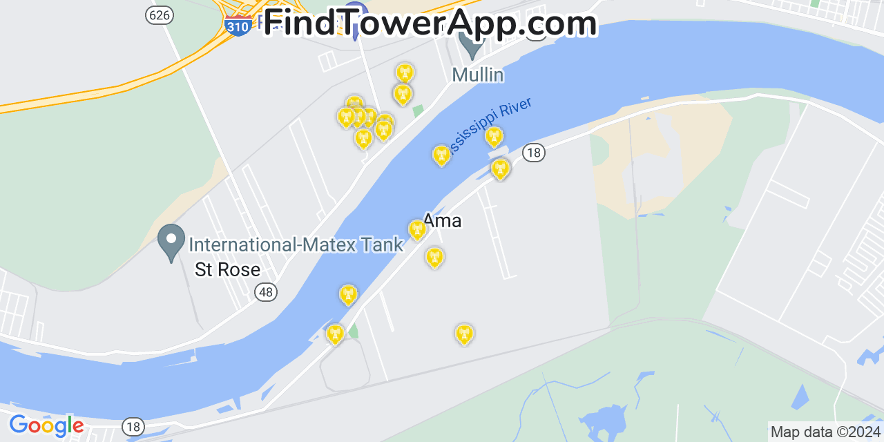 T-Mobile 4G/5G cell tower coverage map Ama, Louisiana