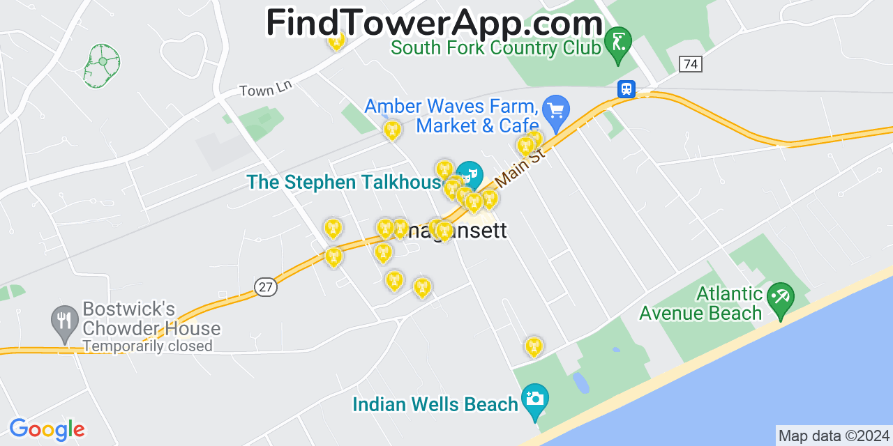 AT&T 4G/5G cell tower coverage map Amagansett, New York