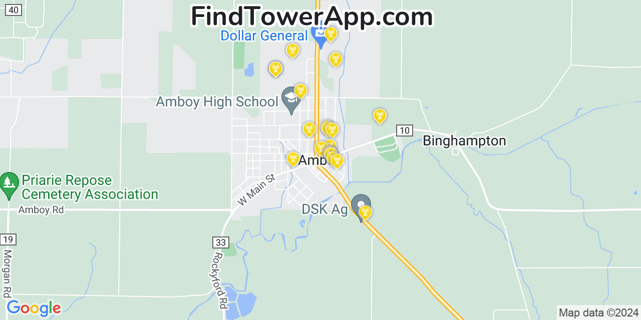 AT&T 4G/5G cell tower coverage map Amboy, Illinois