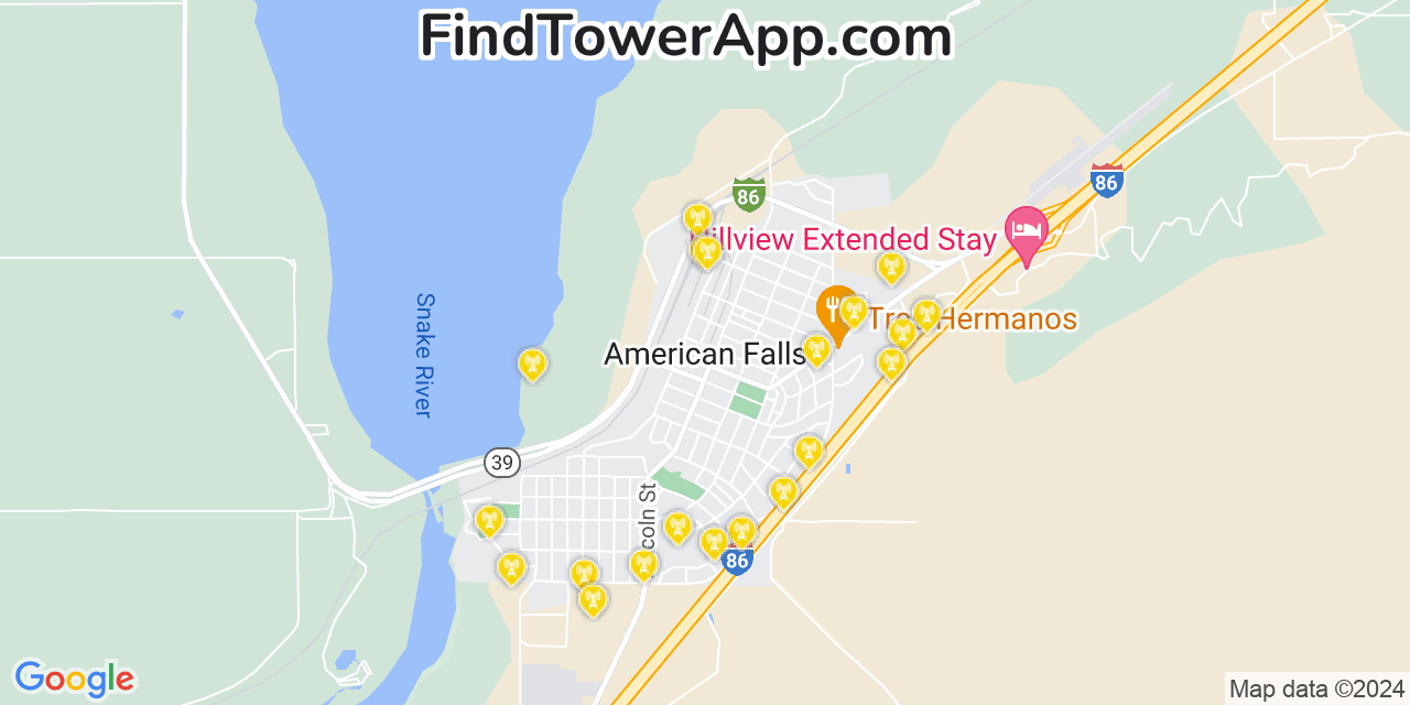 AT&T 4G/5G cell tower coverage map American Falls, Idaho