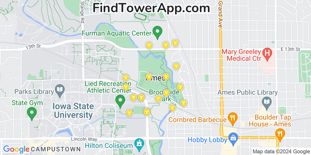 AT&T 4G/5G cell tower coverage map Ames, Iowa