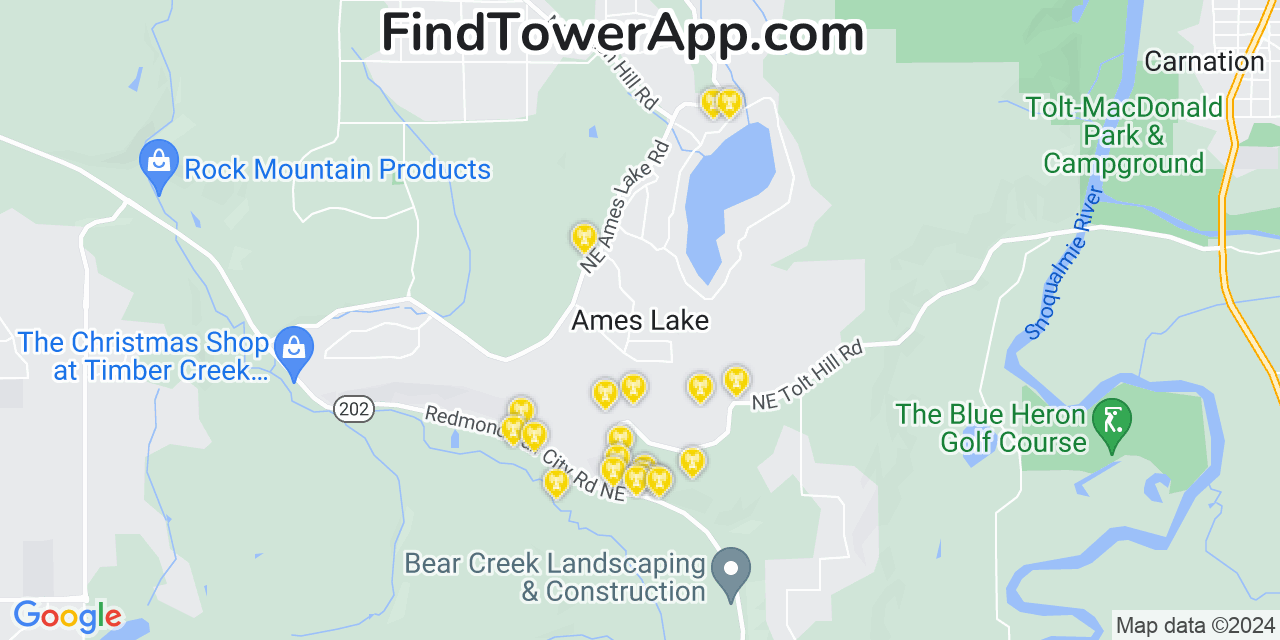 AT&T 4G/5G cell tower coverage map Ames Lake, Washington