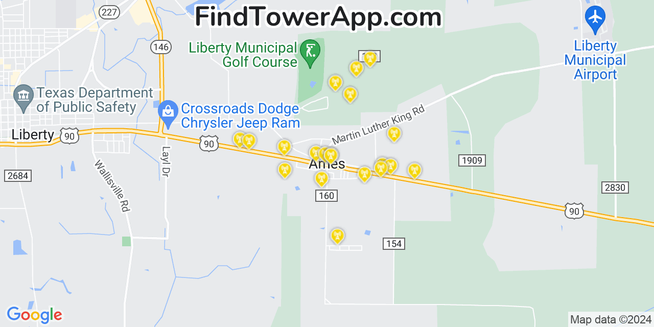AT&T 4G/5G cell tower coverage map Ames, Texas