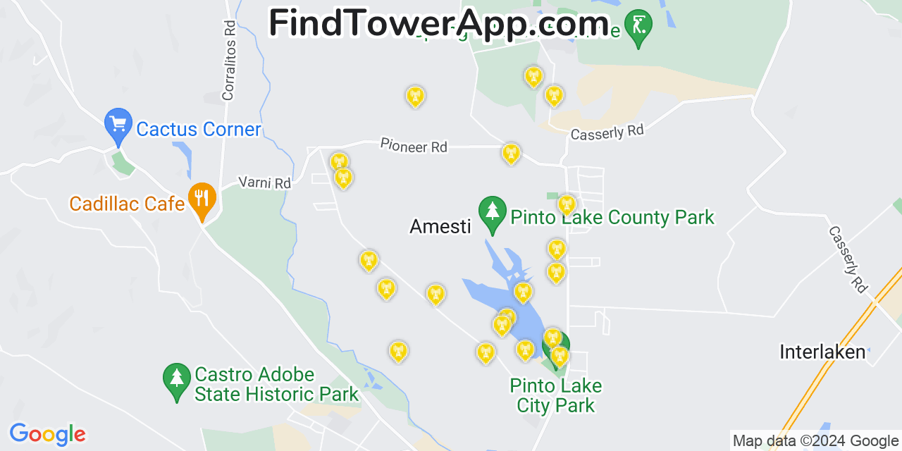 Verizon 4G/5G cell tower coverage map Amesti, California