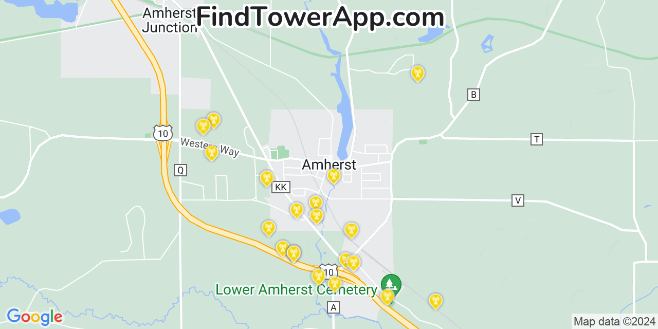 Verizon 4G/5G cell tower coverage map Amherst, Wisconsin
