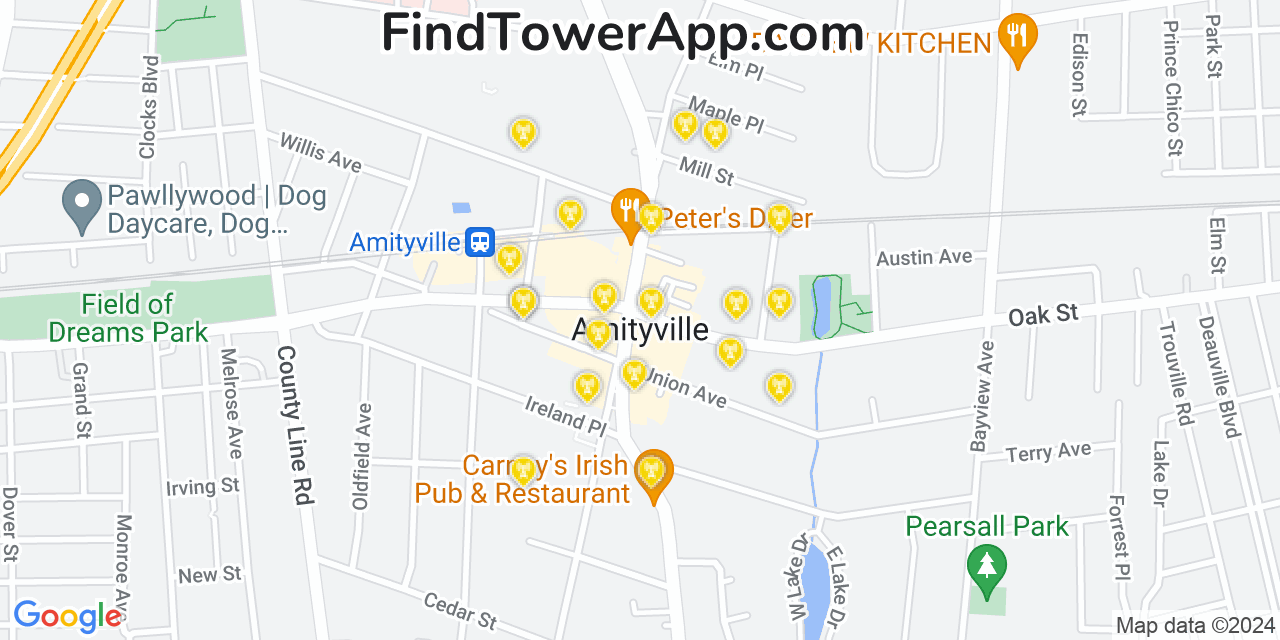 AT&T 4G/5G cell tower coverage map Amityville, New York