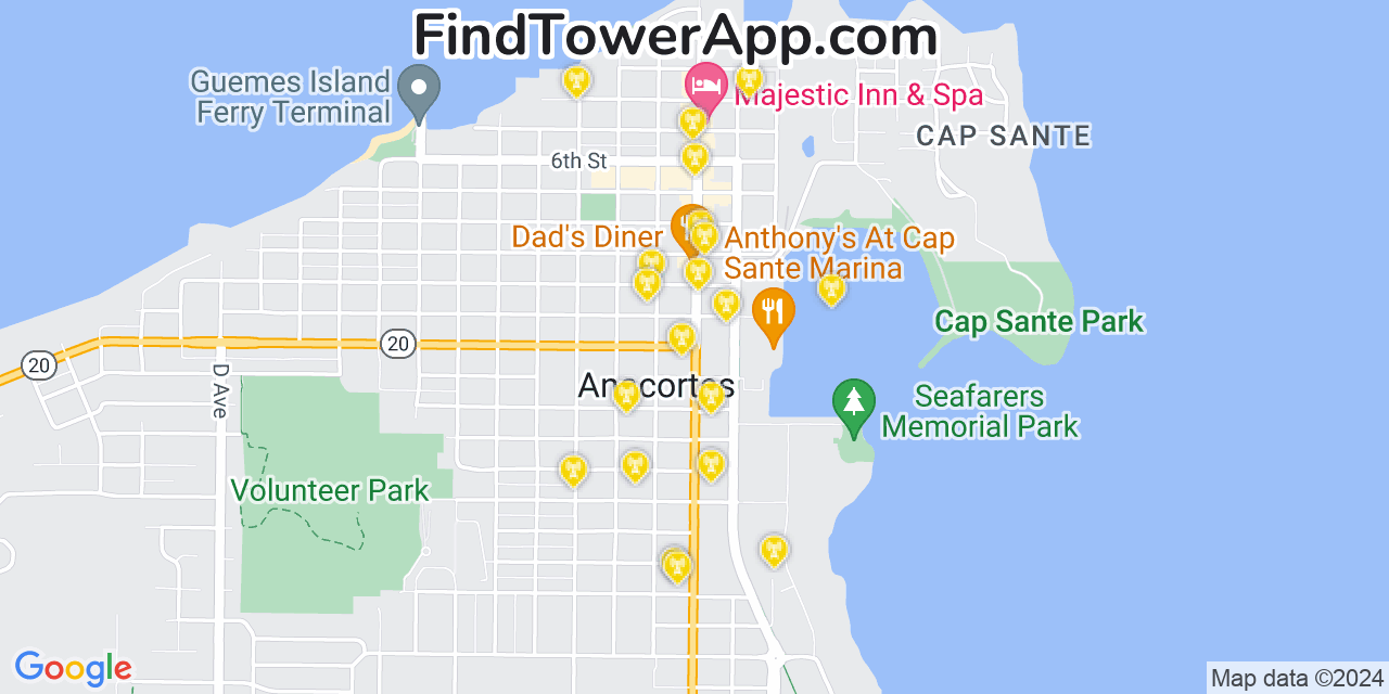 AT&T 4G/5G cell tower coverage map Anacortes, Washington