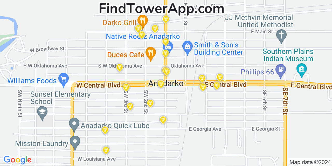 AT&T 4G/5G cell tower coverage map Anadarko, Oklahoma