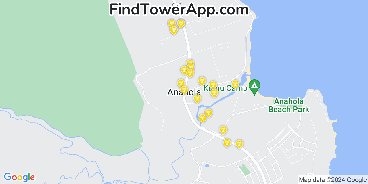 AT&T 4G/5G cell tower coverage map Anahola, Hawaii
