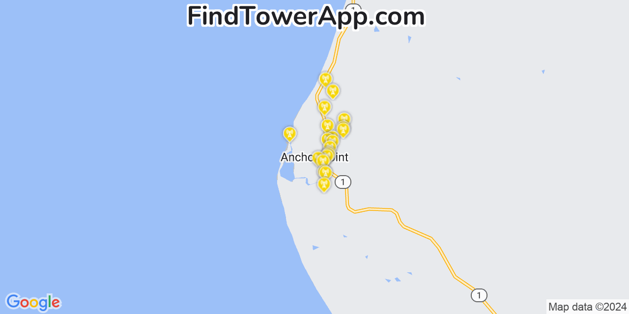 AT&T 4G/5G cell tower coverage map Anchor Point, Alaska