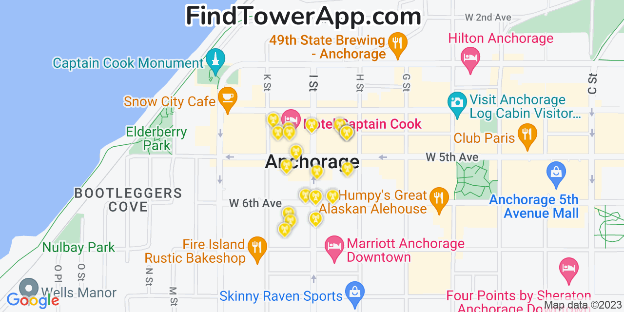 AT&T 4G/5G cell tower coverage map Anchorage, Alaska