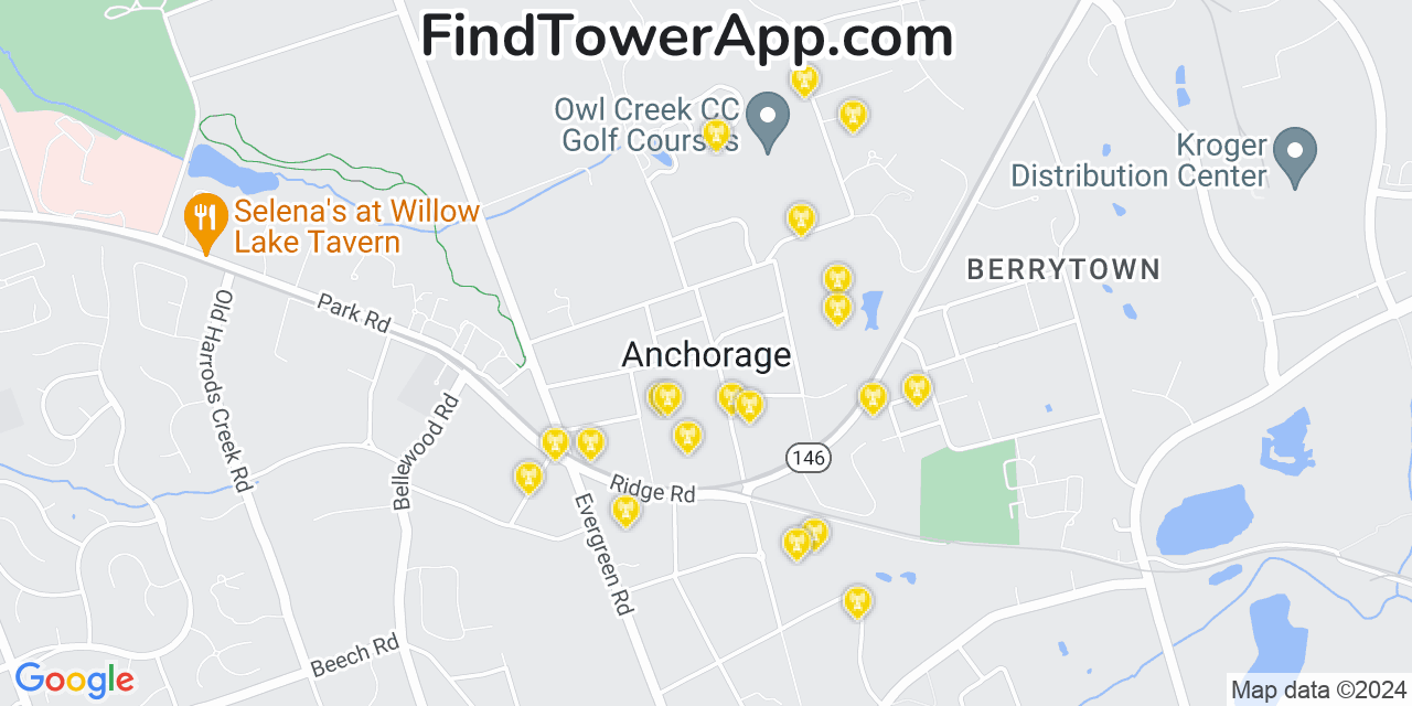 AT&T 4G/5G cell tower coverage map Anchorage, Kentucky