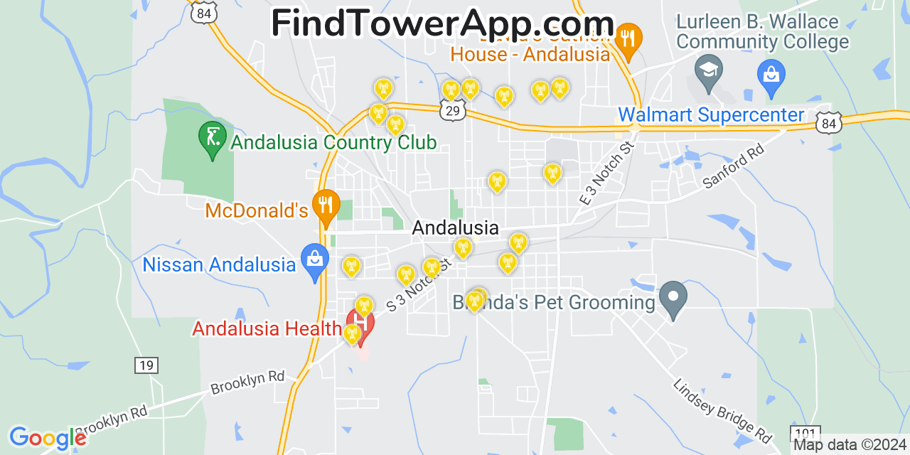 AT&T 4G/5G cell tower coverage map Andalusia, Alabama