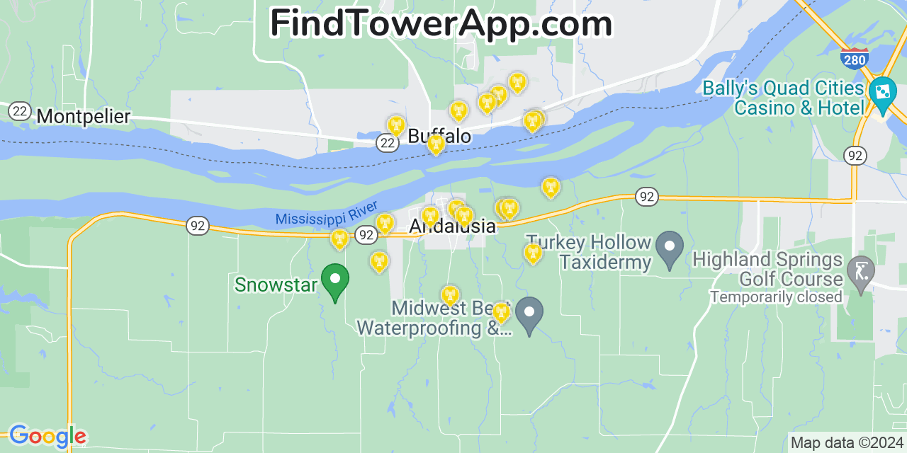 AT&T 4G/5G cell tower coverage map Andalusia, Illinois