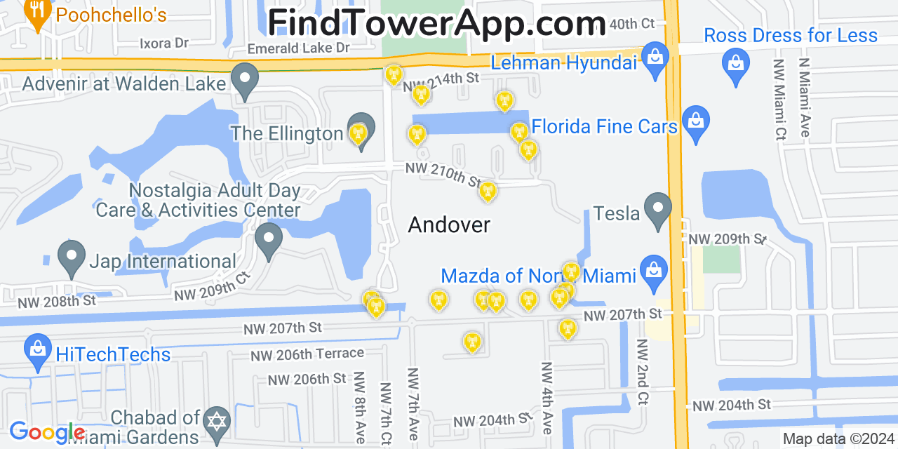 Verizon 4G/5G cell tower coverage map Andover, Florida