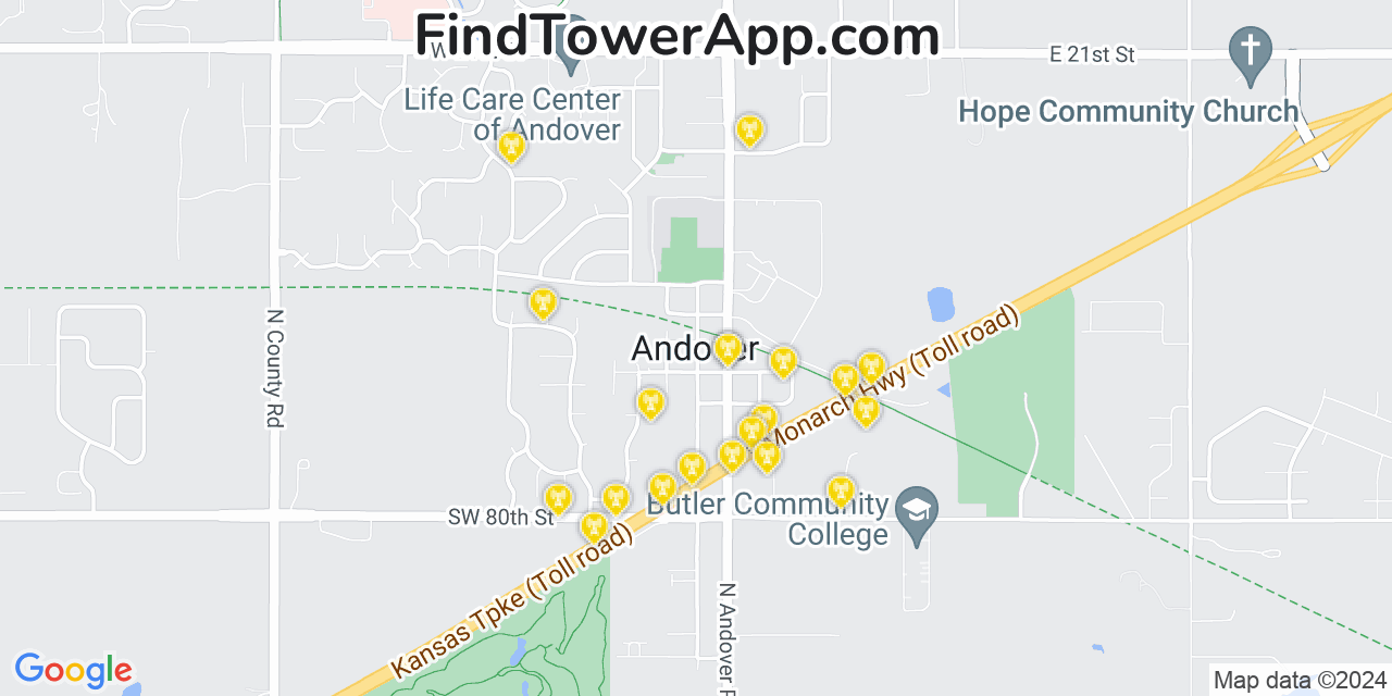 Verizon 4G/5G cell tower coverage map Andover, Kansas