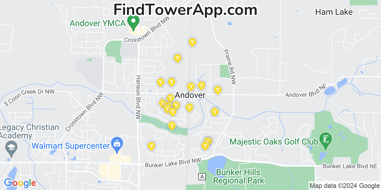 AT&T 4G/5G cell tower coverage map Andover, Minnesota
