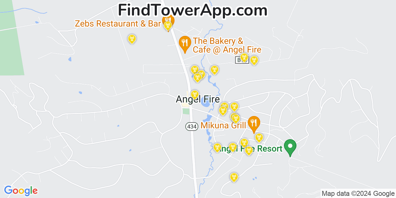 AT&T 4G/5G cell tower coverage map Angel Fire, New Mexico