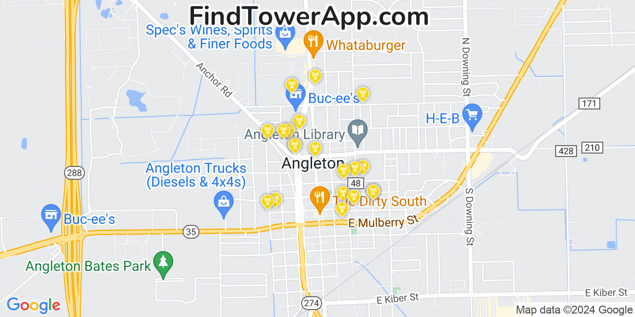 AT&T 4G/5G cell tower coverage map Angleton, Texas
